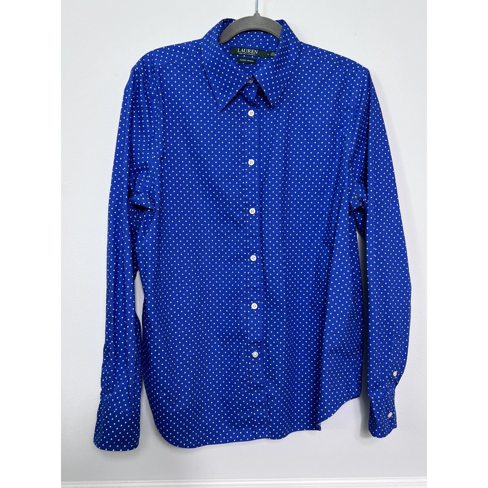 Lauren Ralph Lauren (L) Women's Polka Dot-Non Iron-Button Down-Royal Blue/White